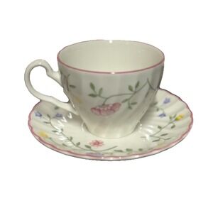Johnson Brothers Summer Chintz Cup & Saucer Set-Pink Trim, 2 Sets